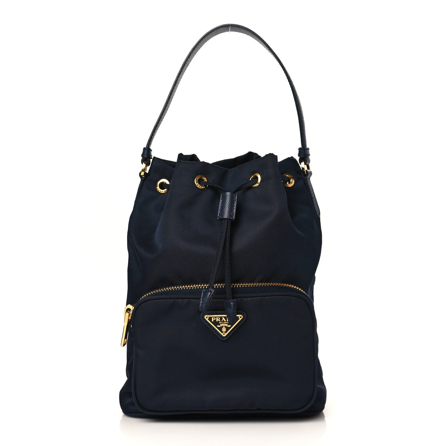 Prada Saffiano Tessuto Nylon Mini Bucket Crossbody Bag Navy 1 of 9
