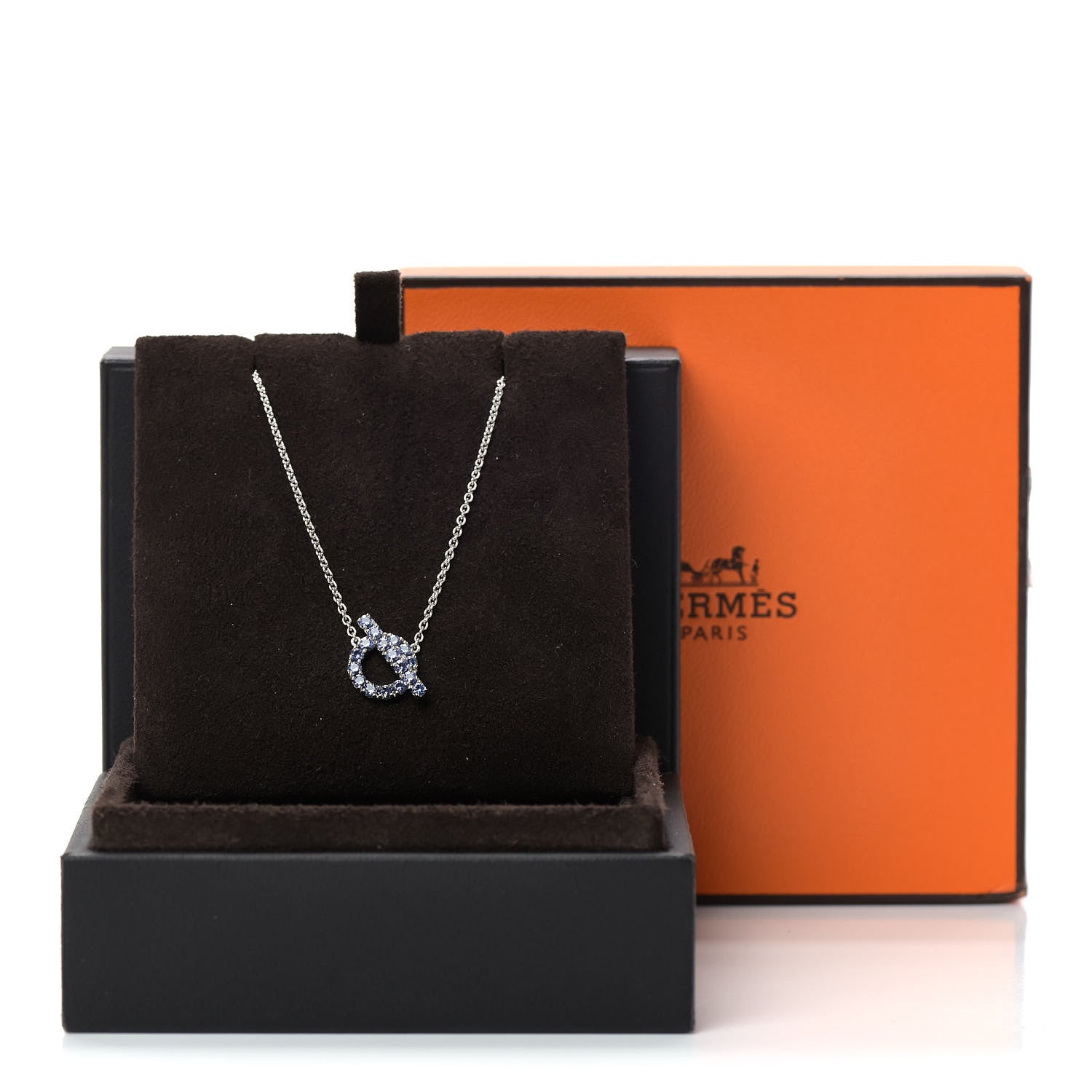 Hermes 18K White Gold Blue Sapphire Finesse Pendant Necklace 5 of 5