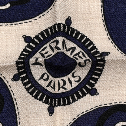 Hermes Cashmere Silk Festival Des Amazones Shawl 140 Marine Naturel Black 3 of 3