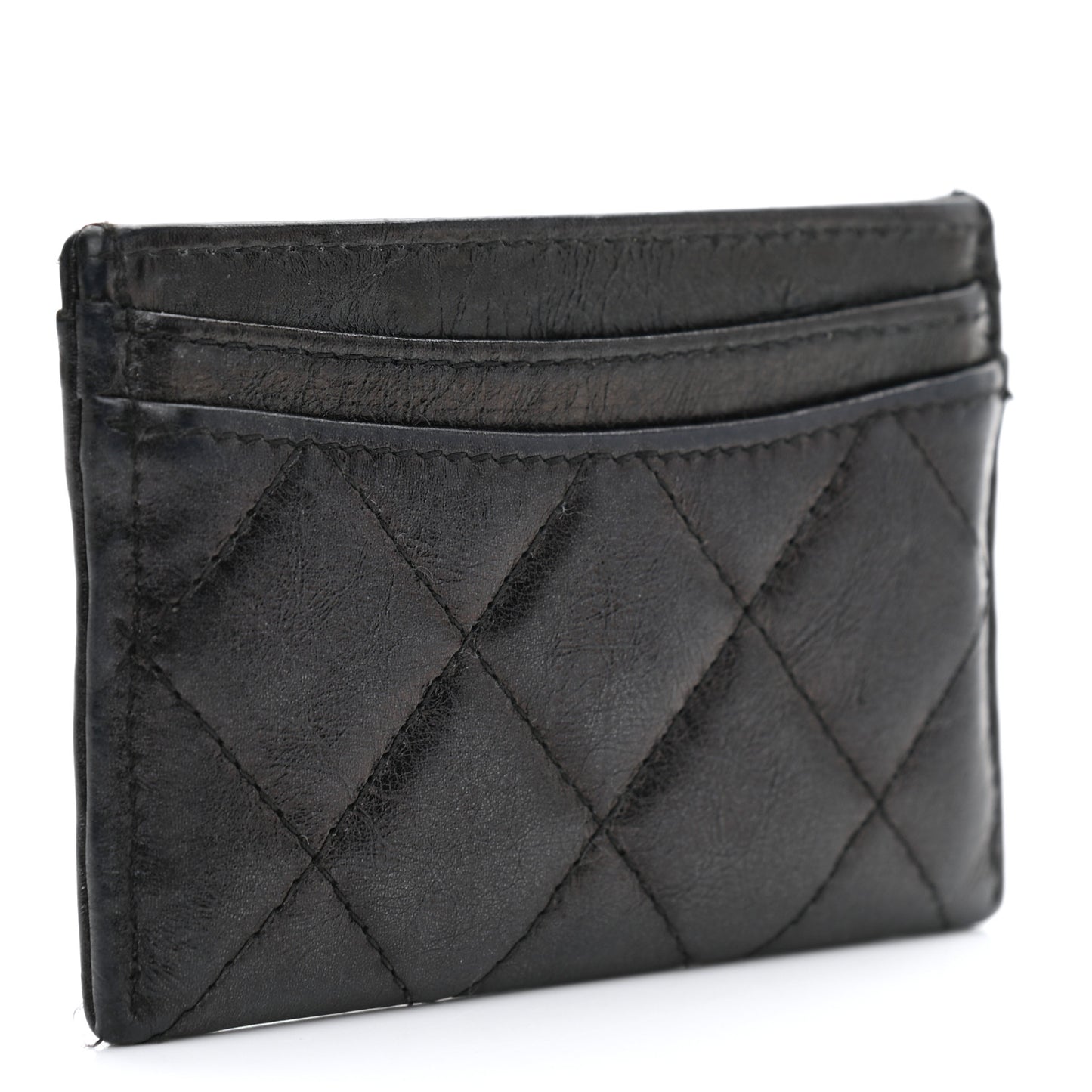 Metallic Aged Calfskin Quilted Reissue Card Holder Charcoal