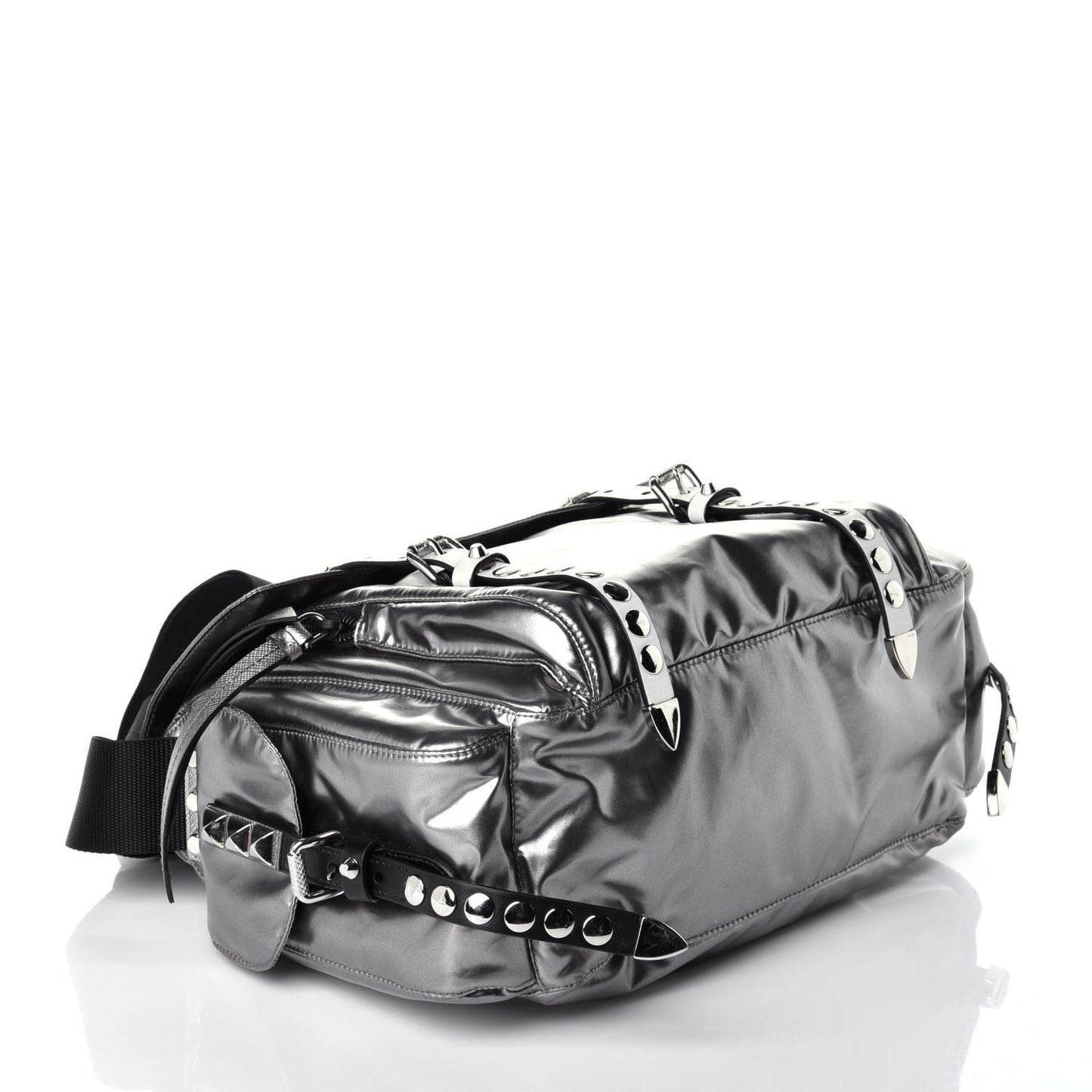 Metallic Nylon Studded Messenger Bag Ferro Black