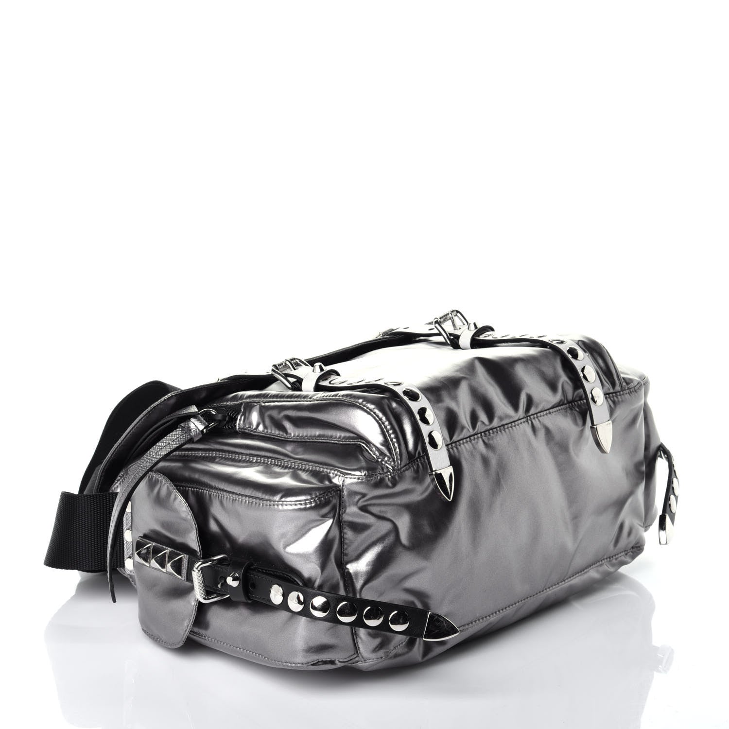 Prada Metallic Nylon Studded Messenger Bag Ferro Black 4 of 8