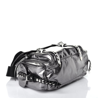 Prada Metallic Nylon Studded Messenger Bag Ferro Black 4 of 8