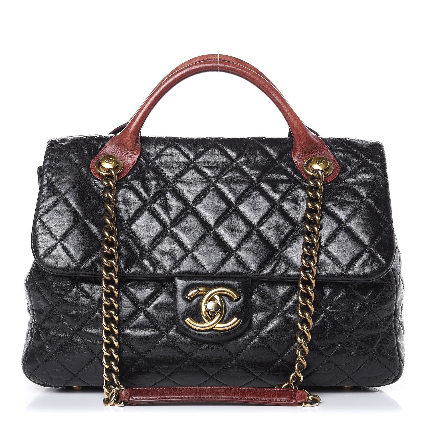 Chanel Glazed Calfskin Castle Rock Large Flap Black Burgundy 1 of 19