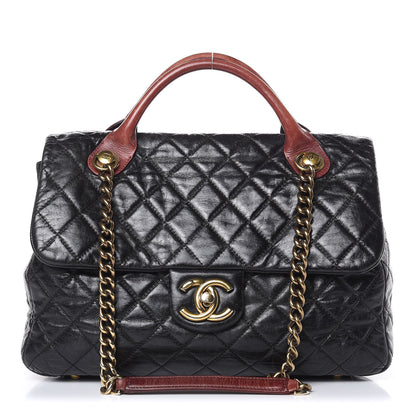 Chanel Glazed Calfskin Castle Rock Large Flap Black Burgundy 1 of 19