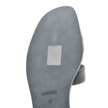 Hermes Box Calfskin Oran Sandals 37 Black 12 of 13