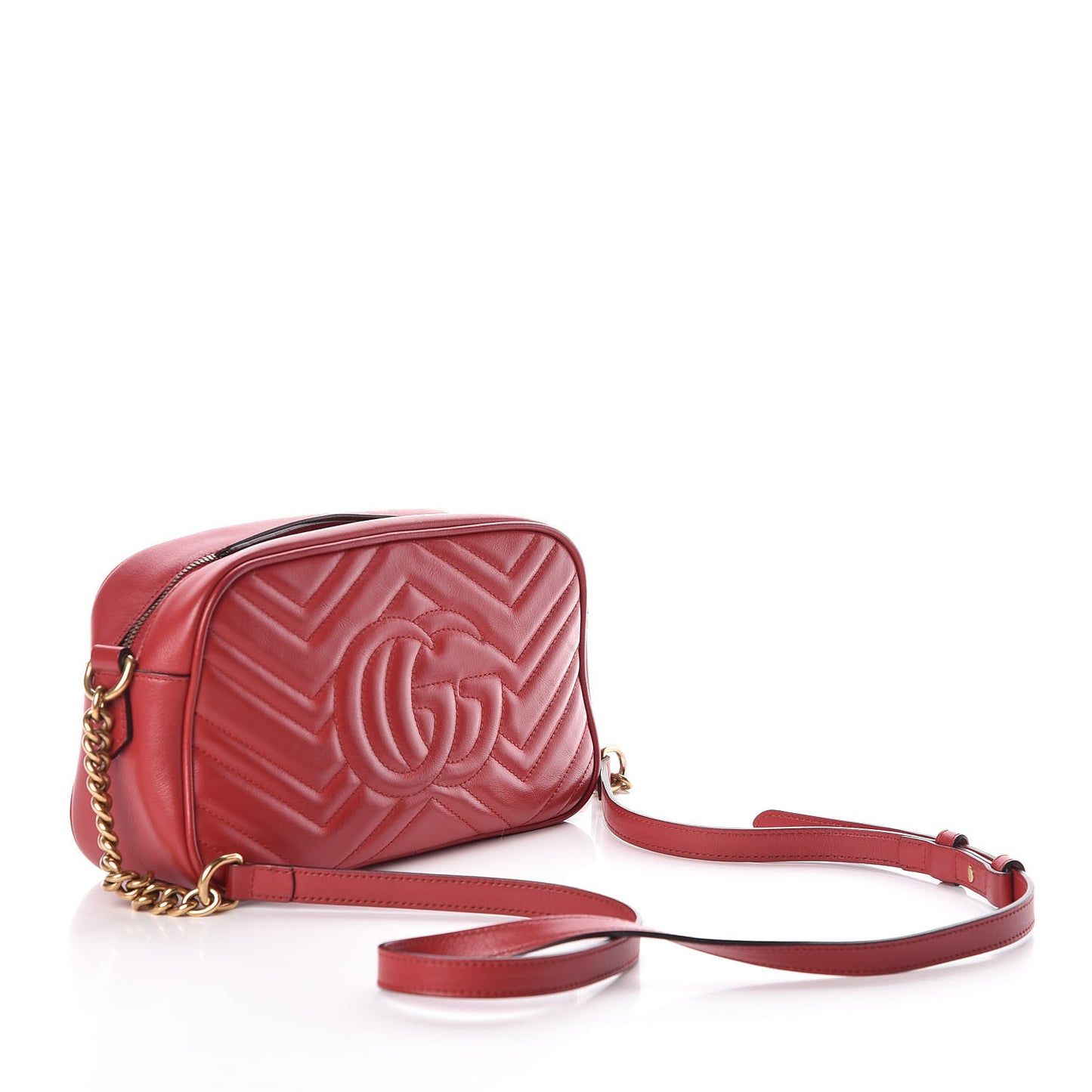 Calfskin Matelasse Small GG Marmont Chain Shoulder Bag Hibiscus Red
