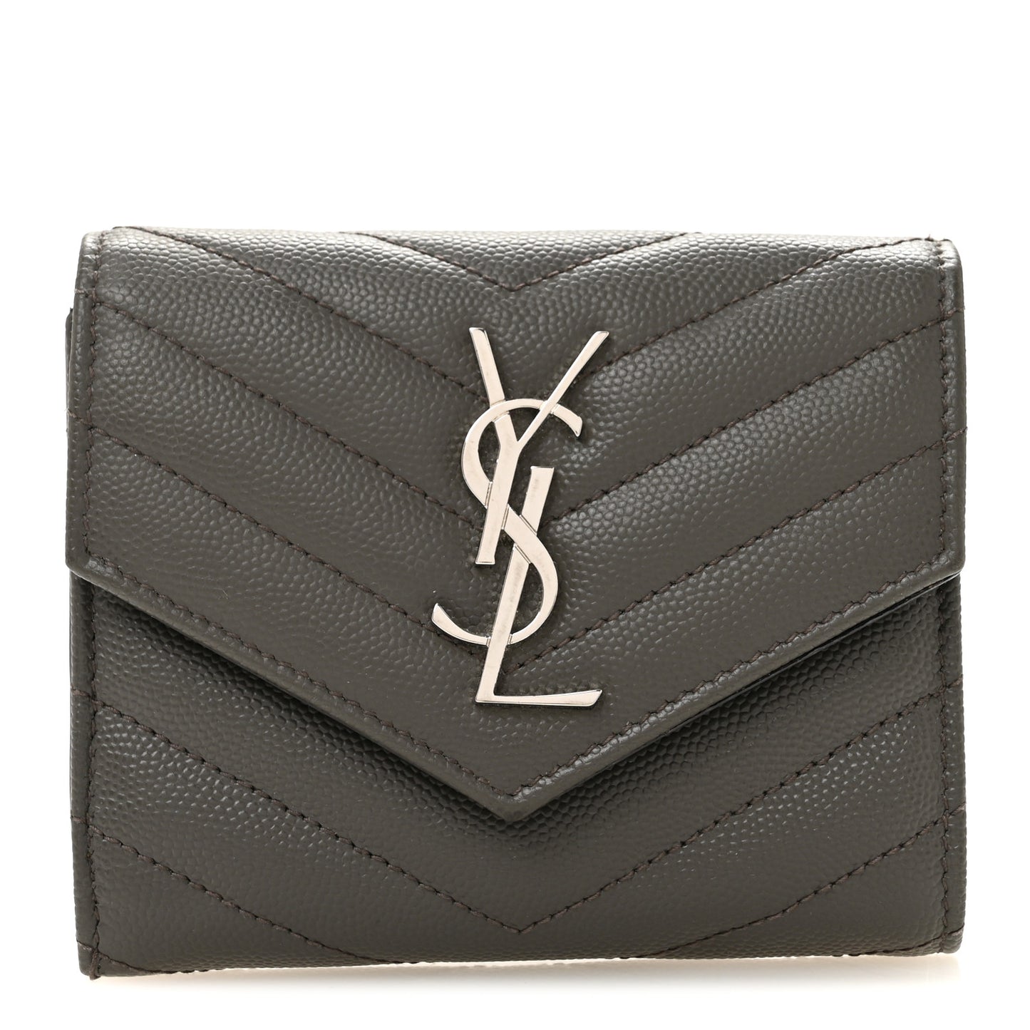 Grain De Poudre Matelasse Chevron Monogram Compact Tri Fold Wallet Coffee