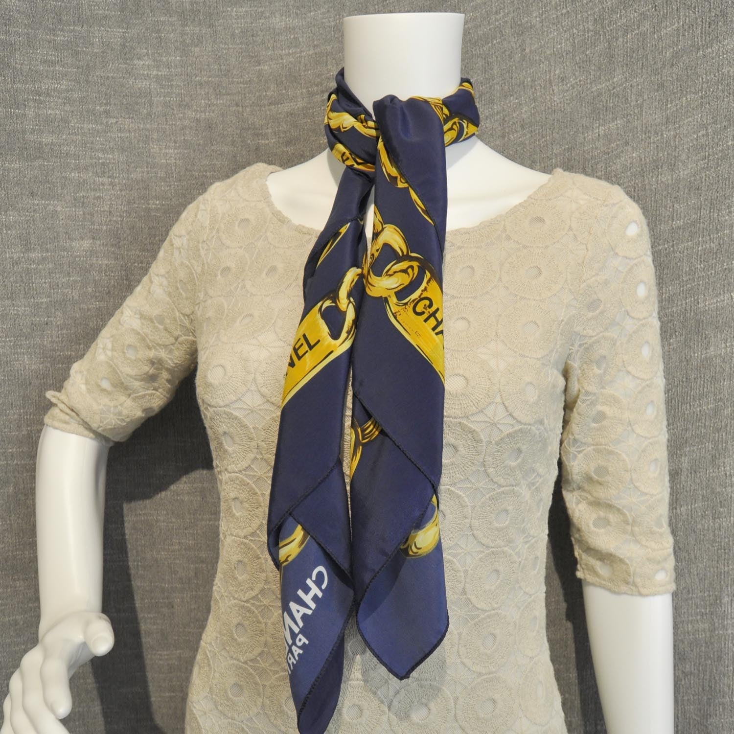 Chanel Silk CC Chain Scarf Blue 2 of 5