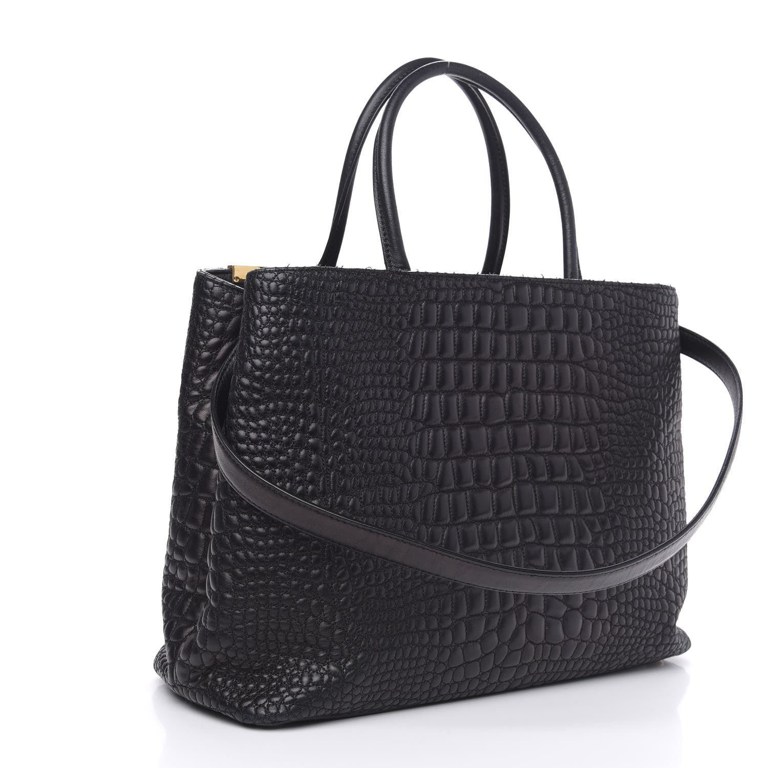 Fendi Nappa Crocodile Trapuntata Medium 2Jours Tote Black 4 of 16