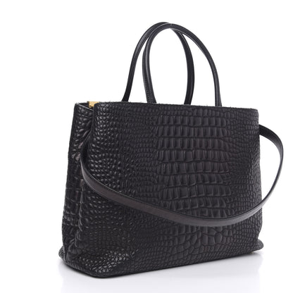 Fendi Nappa Crocodile Trapuntata Medium 2Jours Tote Black 4 of 16