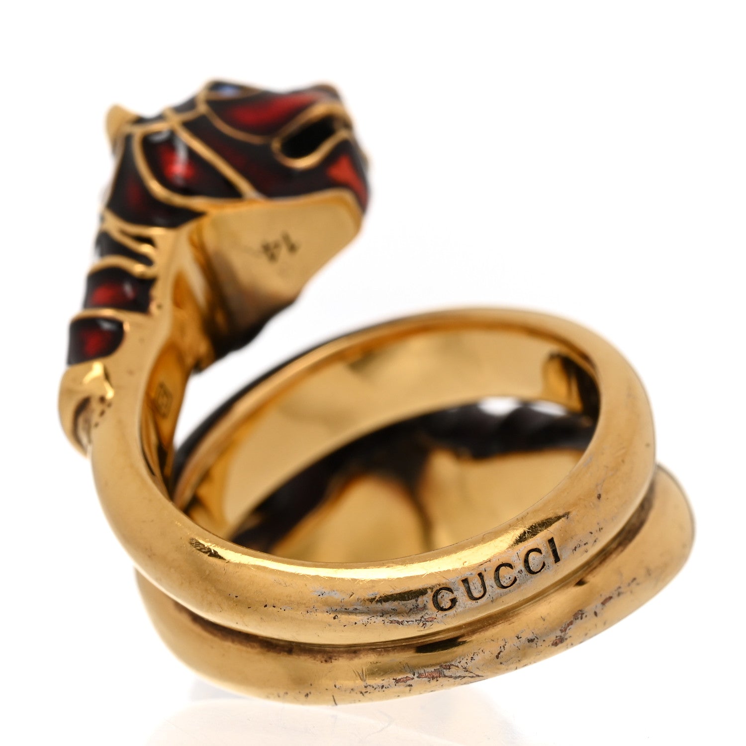 Gucci Tiger Heads Double Wrap Ring 53 6.25 Aged Gold Red 3 of 5