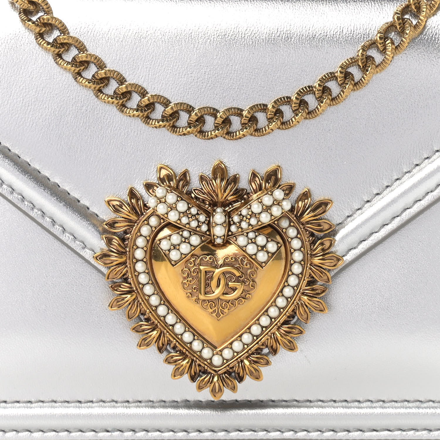 Dolce & Gabbana Metallic Nappa Small Devotion Top Handle Bag Silver 10 of 11