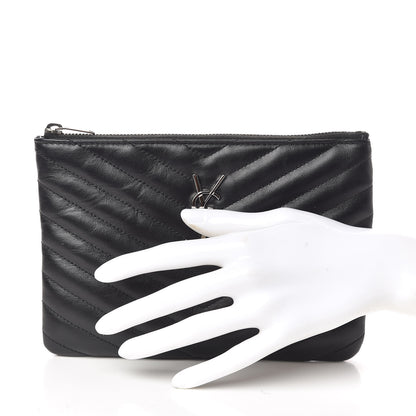Saint Laurent Calfskin Matelasse Chevron Monogram Pouch Black 2 of 8
