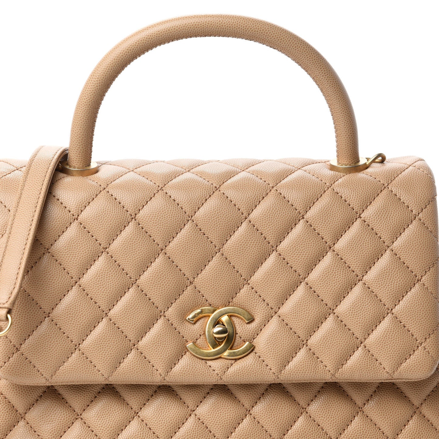 Caviar Quilted Small Coco Handle Flap Light Beige