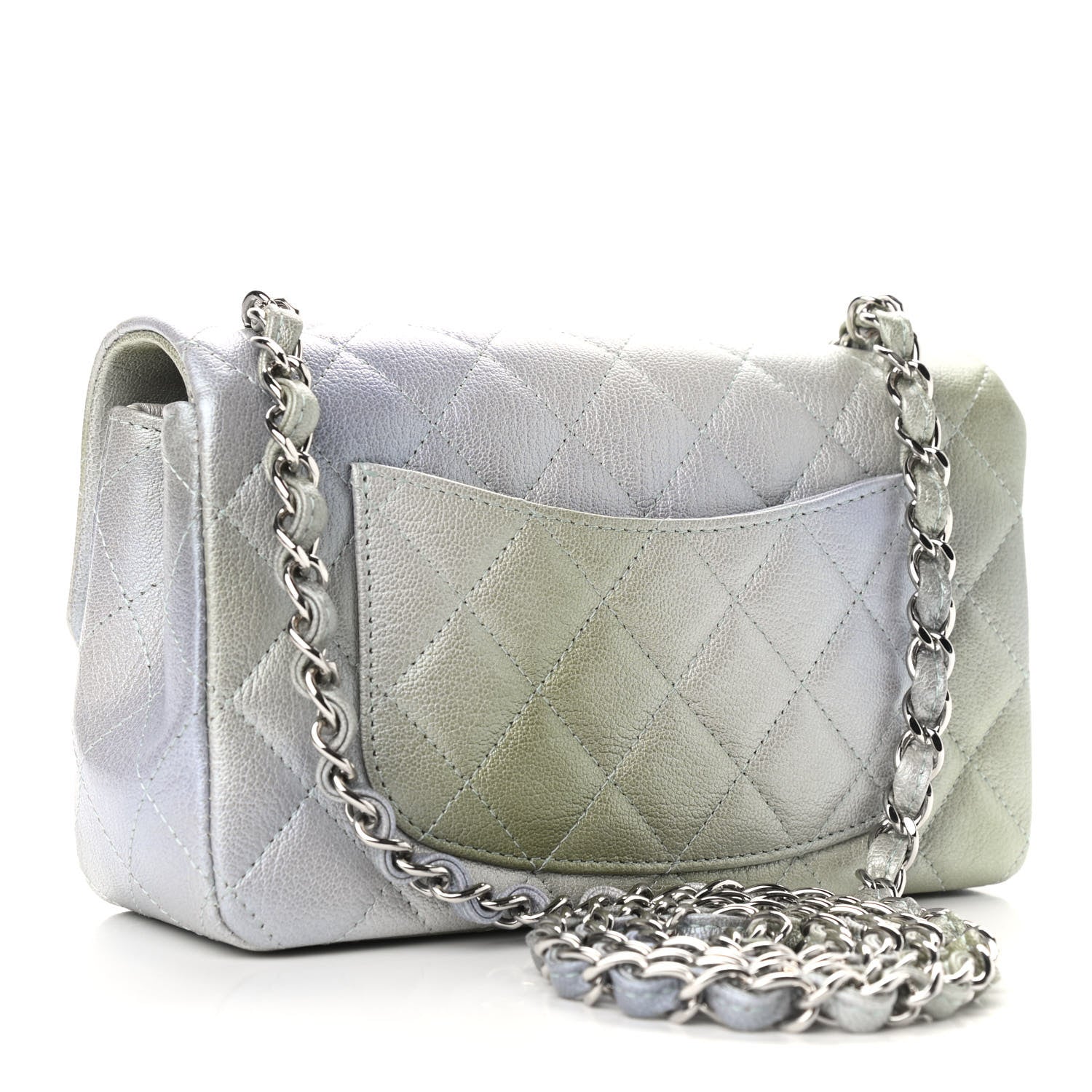 Chanel Metallic Goatskin Quilted Mini Rectangular Flap Grey Green 3 of 10
