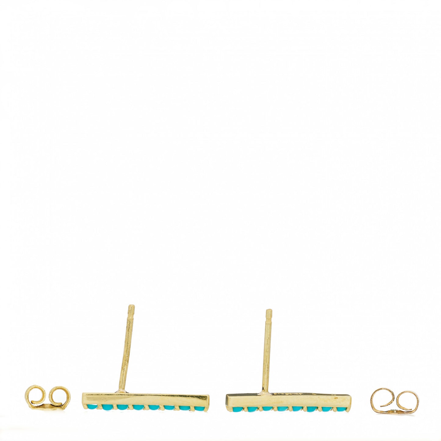 18K Yellow Gold Turquoise Long Bar Stud Earrings