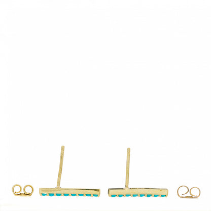 Jennifer Meyer 18K Yellow Gold Turquoise Long Bar Stud Earrings 3 of 4
