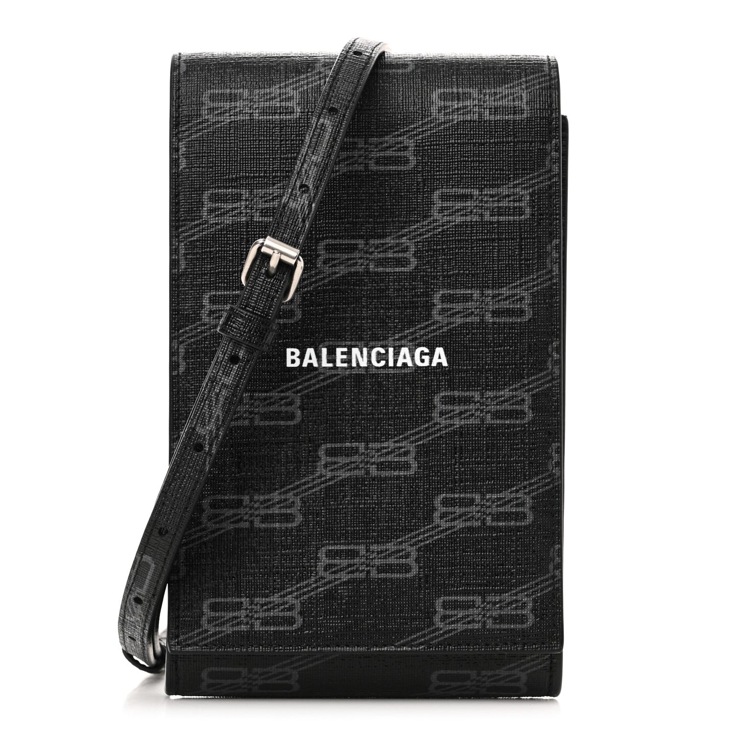 Coated Canvas BB Monogram Signature Phone Holder Bag Black Grey