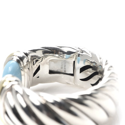 David Yurman Sterling Silver 18K Yellow Gold Turquoise 25mm Waverly Bracelet 4 of 6