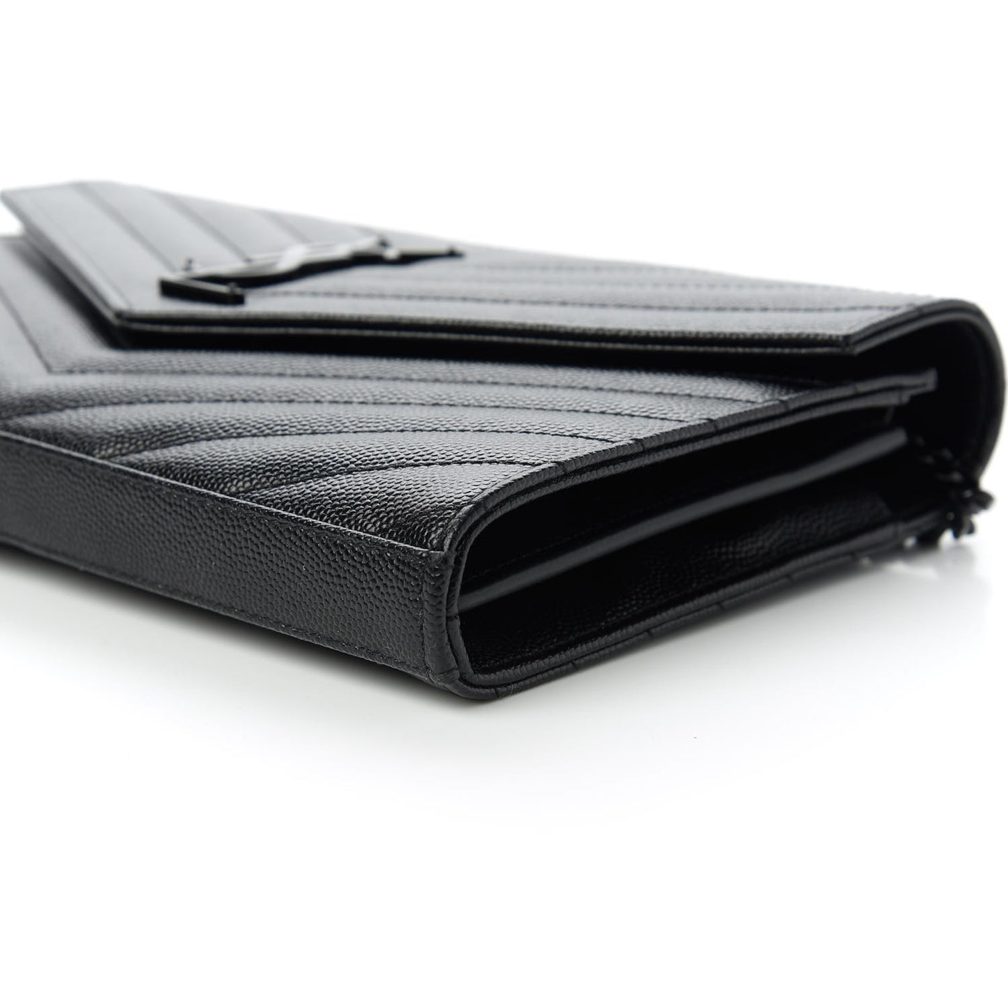 Grain De Poudre Matelasse Chevron Monogram Chain Wallet Black