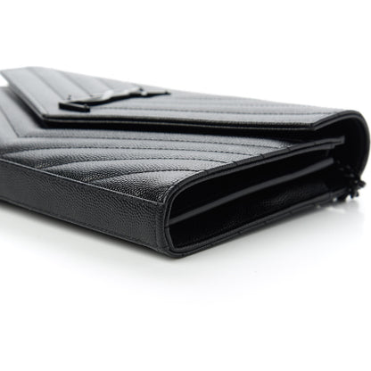 Saint Laurent Grain De Poudre Matelasse Chevron Monogram Chain Wallet Black 7 of 11