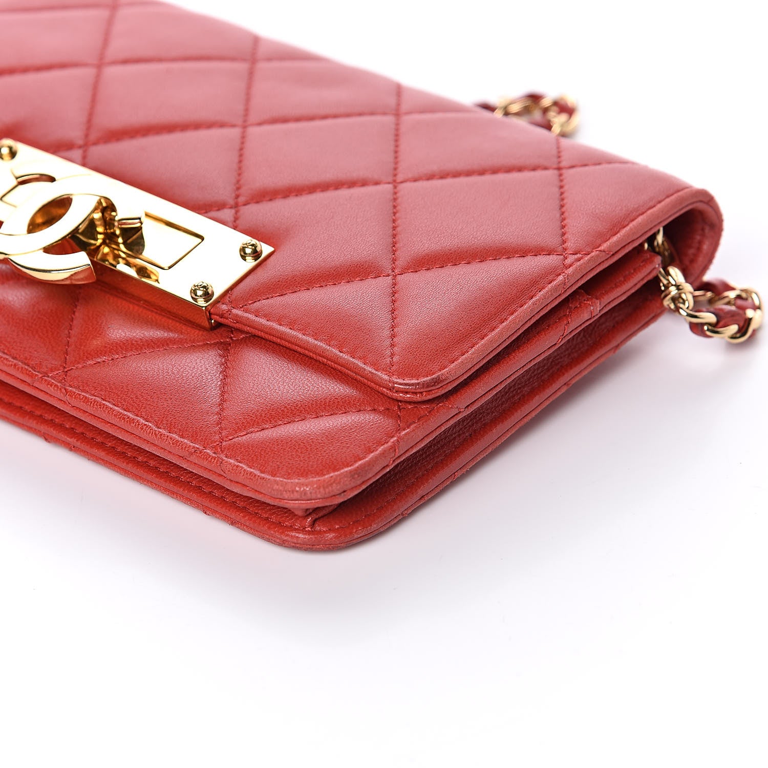 Chanel Lambskin Quilted Golden Class Wallet on Chain WOC Red 9 of 10