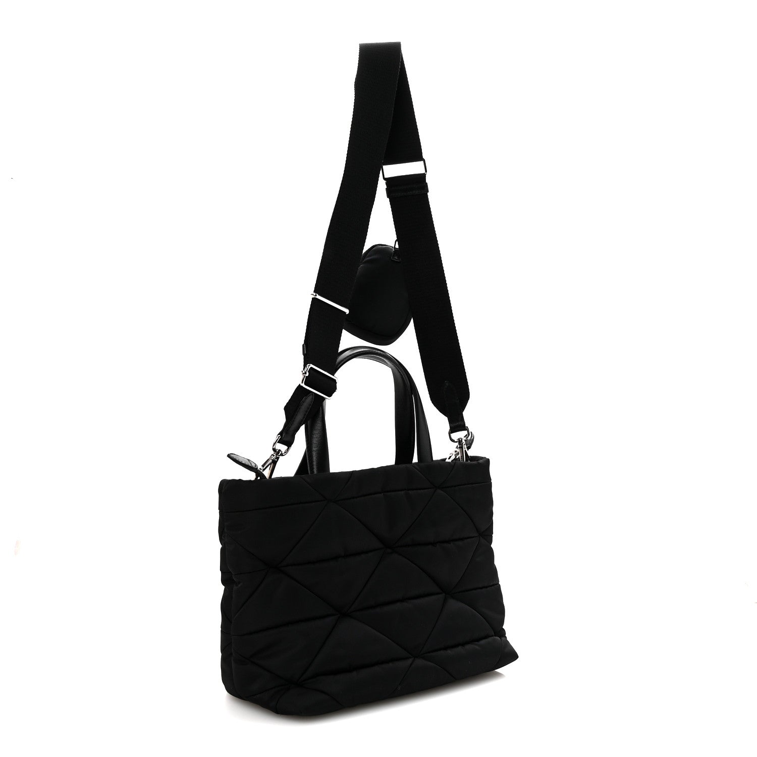 Prada Re-Nylon Nappa Triangle Quilted Padded Double Handled Zip Pocket Tote Black 3 of 9