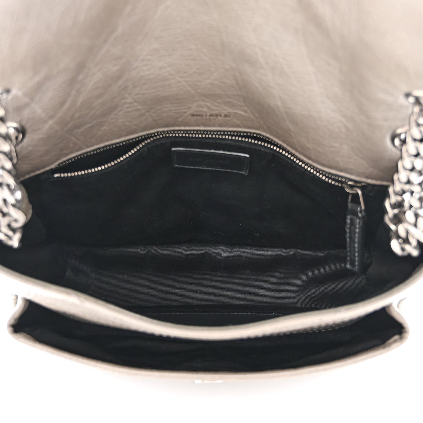 Crinkled Calfskin Matelasse Monogram Medium Niki Chain Satchel Fog