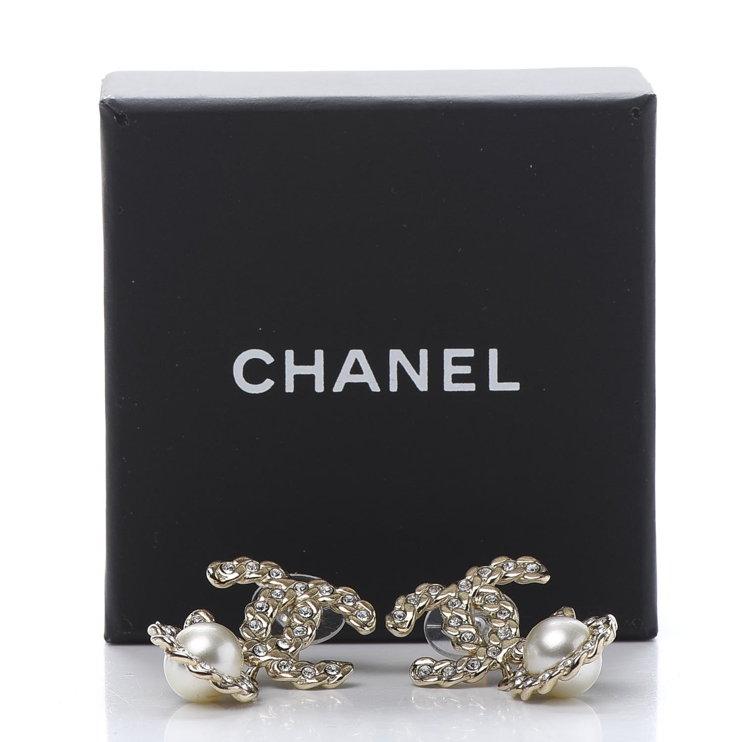 Chanel Crystal Pearl Pearls Coronation CC Drop Earrings Gold 5 of 5