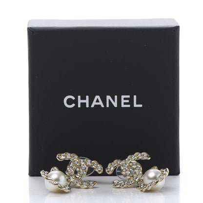 Chanel Crystal Pearl Pearls Coronation CC Drop Earrings Gold 5 of 5