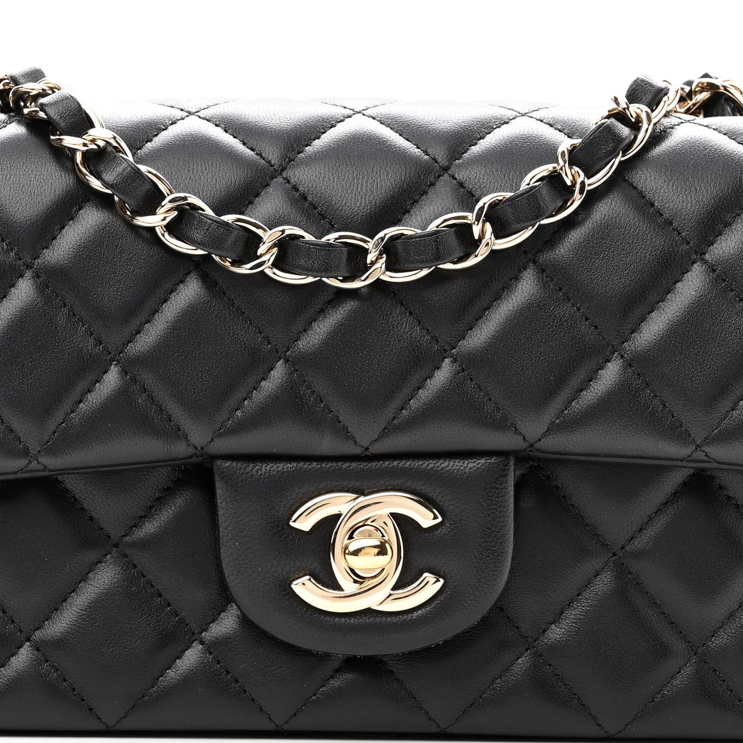 Lambskin Quilted Mini Rectangular Flap Black