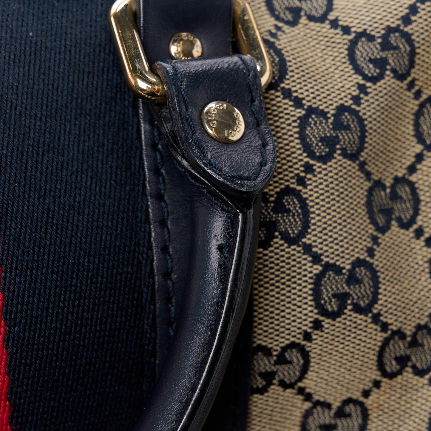 Monogram Selleria Calfskin Vintage Web Medium Boston Beige Blue