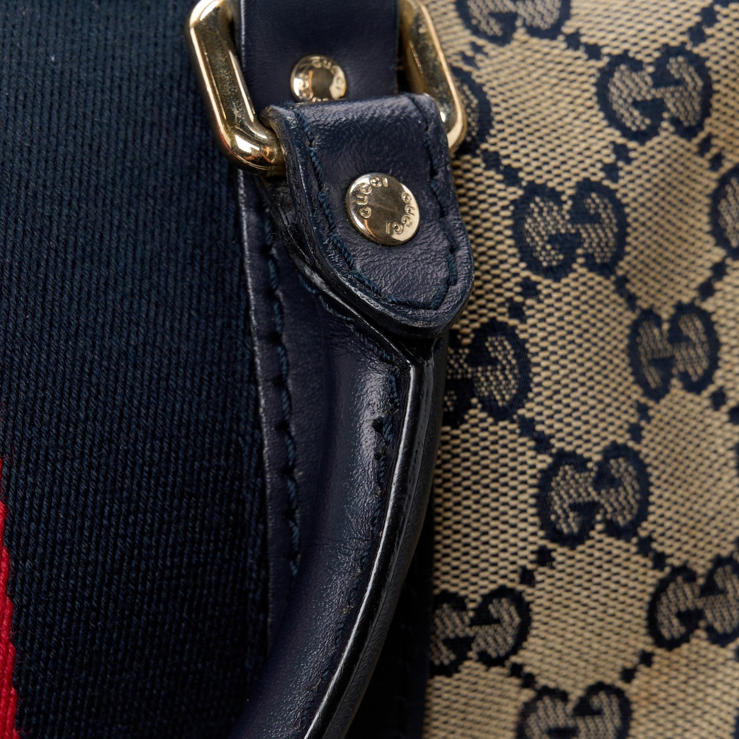 Gucci Monogram Selleria Calfskin Vintage Web Medium Boston Beige Blue 20 of 21