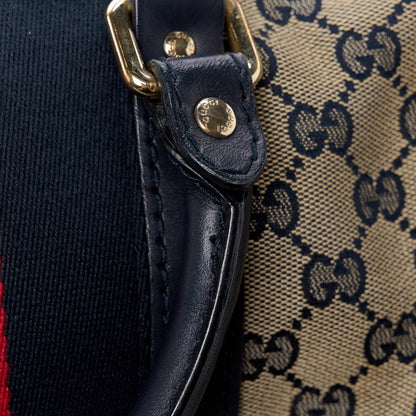 Gucci Monogram Selleria Calfskin Vintage Web Medium Boston Beige Blue 20 of 21