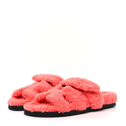 Hermes Woolskin Womens Chypre Sandals 38 Rose Du Desert 3 of 9
