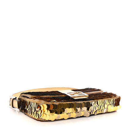 Fendi Sequin Paillettes Vitello Laminato Striped Baguette 1997 Oro Sfumato 4 of 9