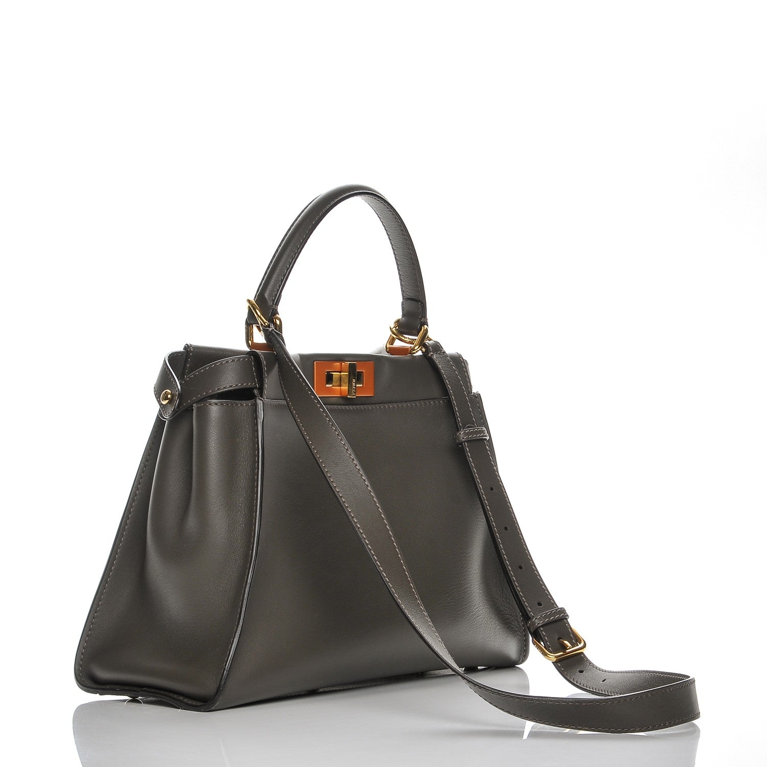 Fendi Vitello Seta Shiny Nappa Medium Peekaboo Iconic Satchel Carbone Blue 3 of 9