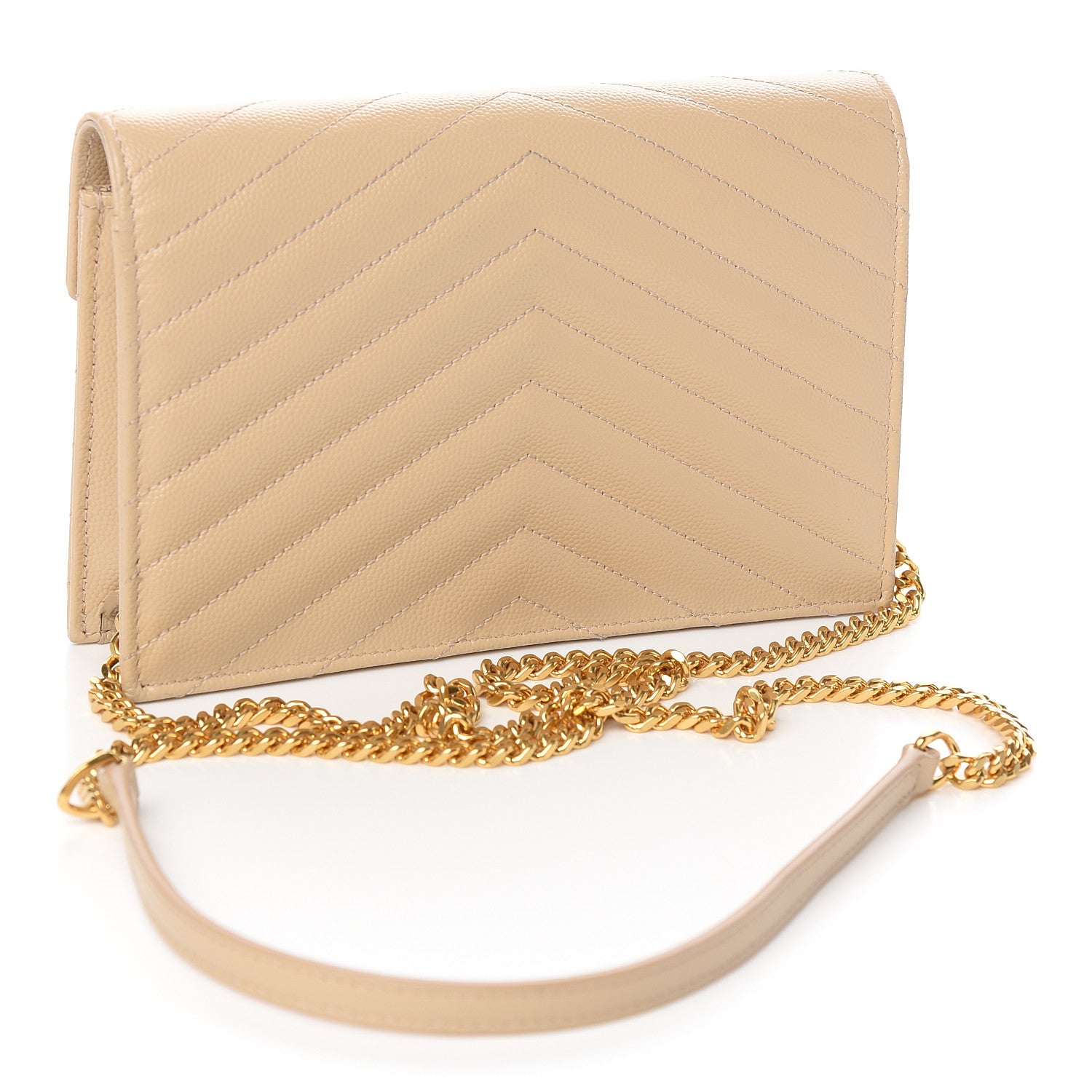 Saint Laurent Grain De Poudre Matelasse Chevron Monogram Envelope Chain Wallet Nude Powder 3 of 10