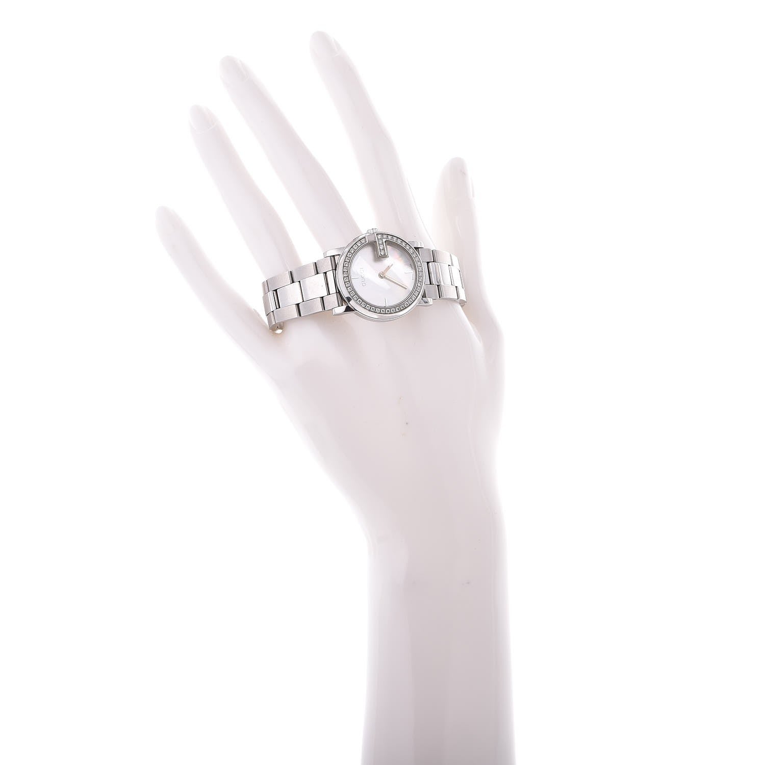 Gucci Stainless Steel Diamond Bezel Mother of Pearl 27mm 101L Quartz Watch 2 of 8