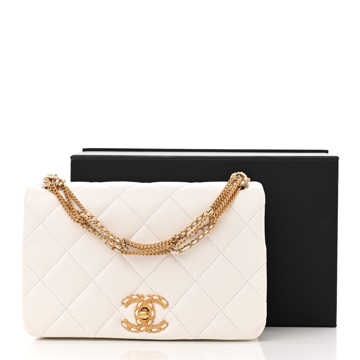 Lambskin Quilted On And On Small Chain Flap White