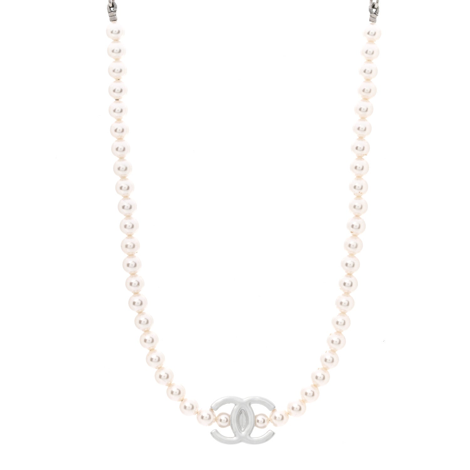 Chanel Pearl Resin CC Choker Necklace Pearly White Silver 1 of 7