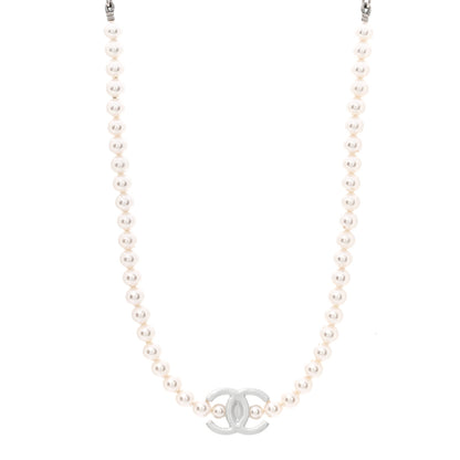 Chanel Pearl Resin CC Choker Necklace Pearly White Silver 1 of 7