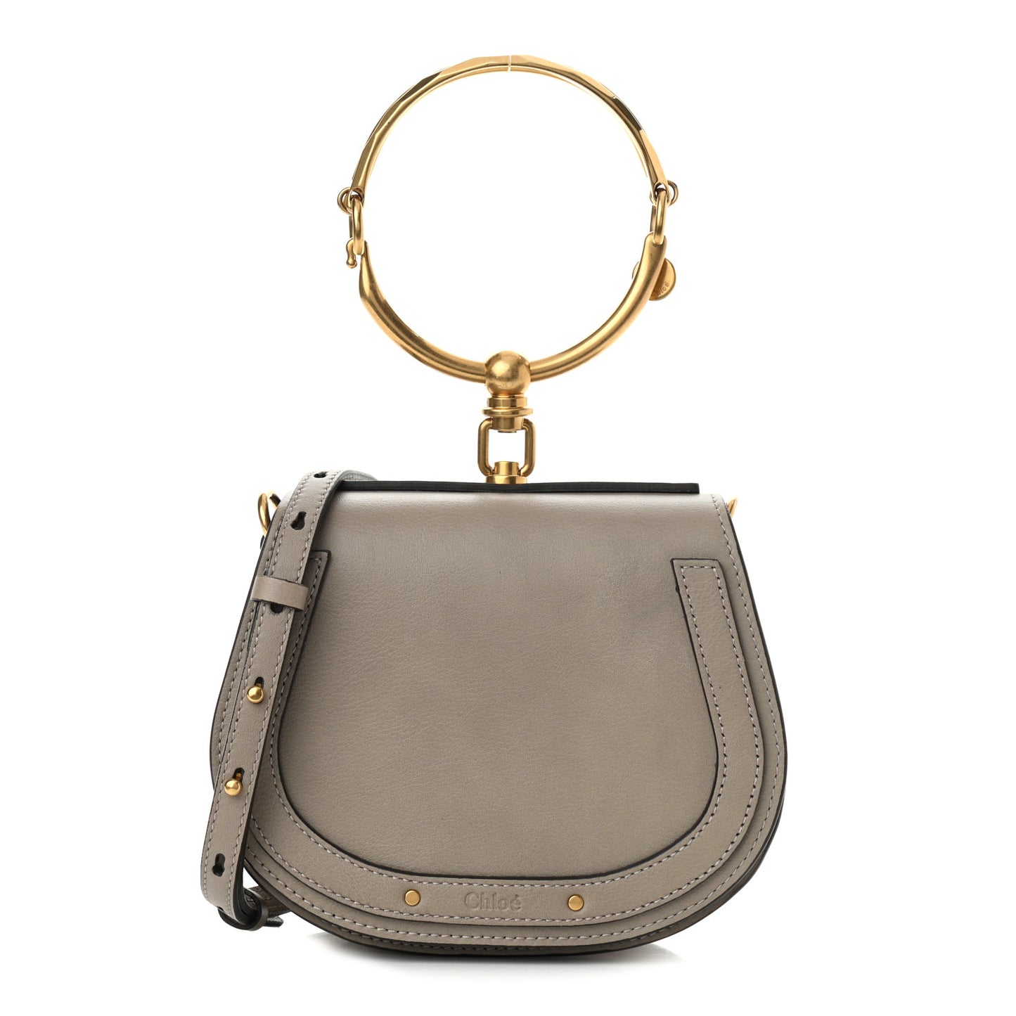 Calfskin Suede Small Nile Bracelet Bag Motty Grey