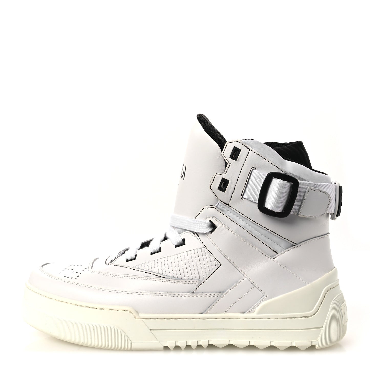 Vitello Nylon Logo Mens High Top Sneakers 7 Ultra White Black