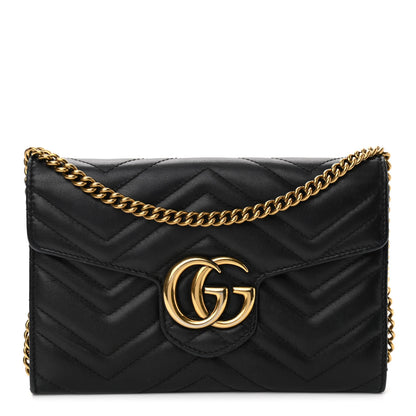 Gucci Calfskin Matelasse Mini GG Marmont Chain Wallet Black 1 of 9