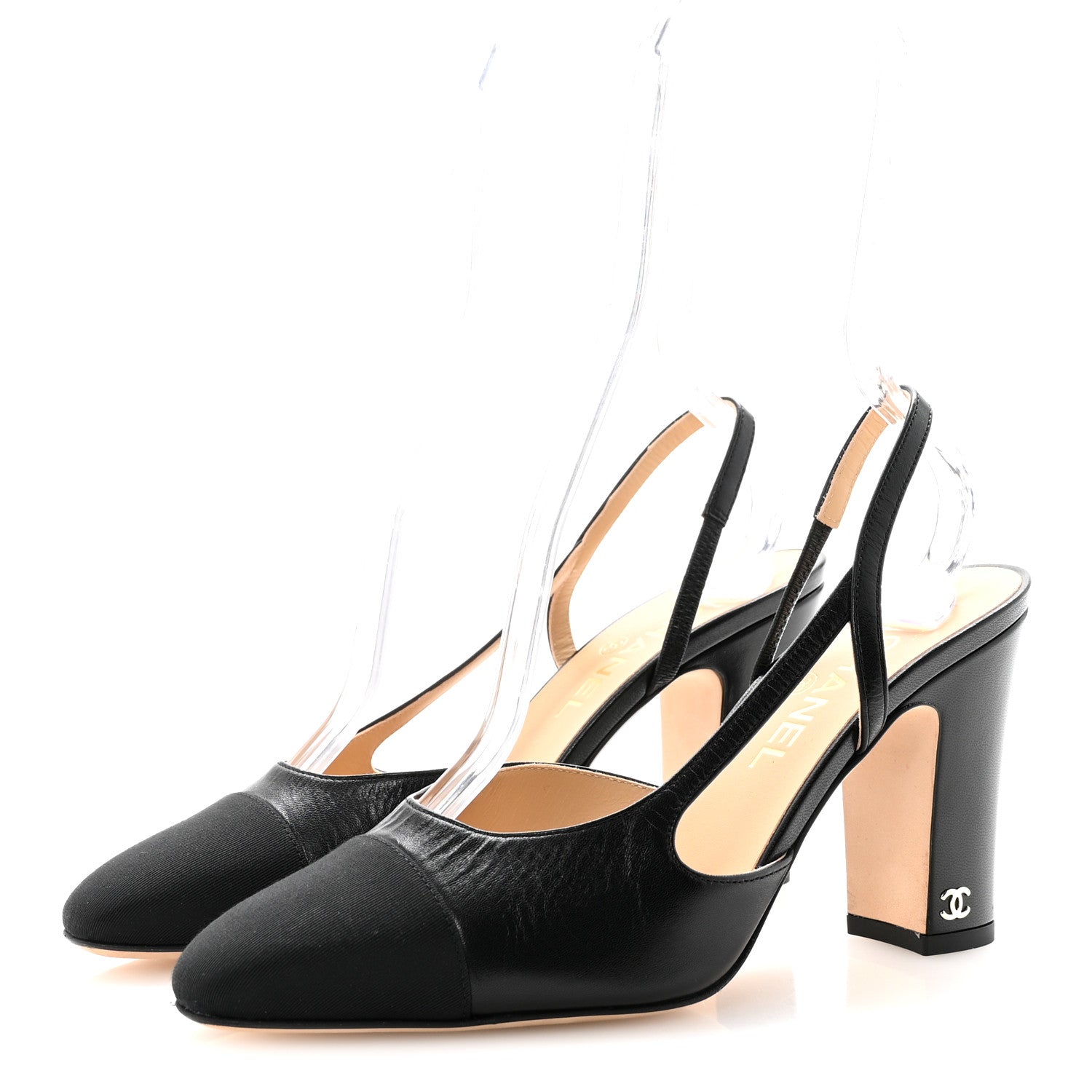 Chanel Lambskin Grosgrain Cap Toe CC Slingback Pumps 39 Black 4 of 9