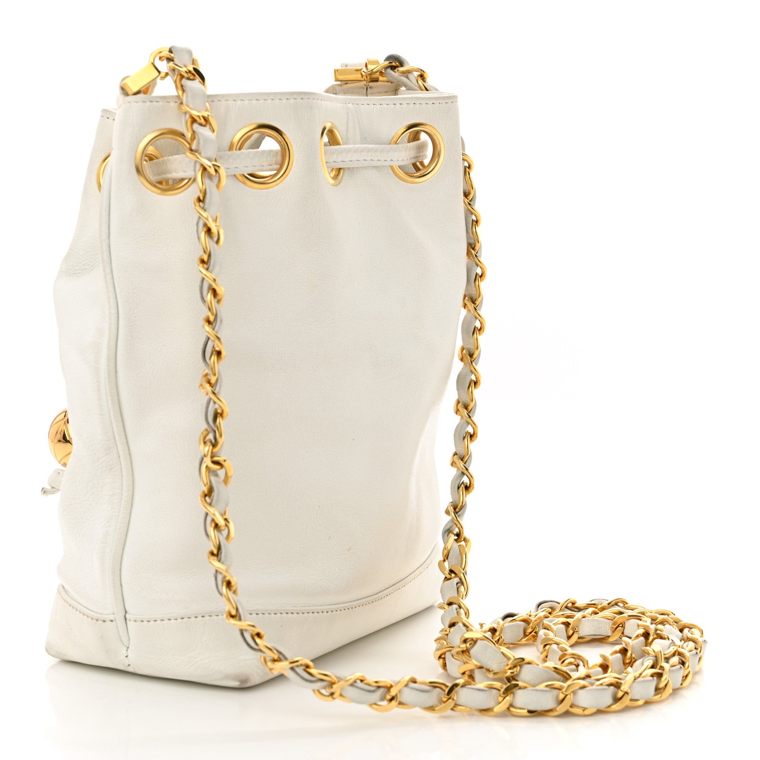 Chanel Lambskin CC Drawstring Bucket Bag White 4 of 20