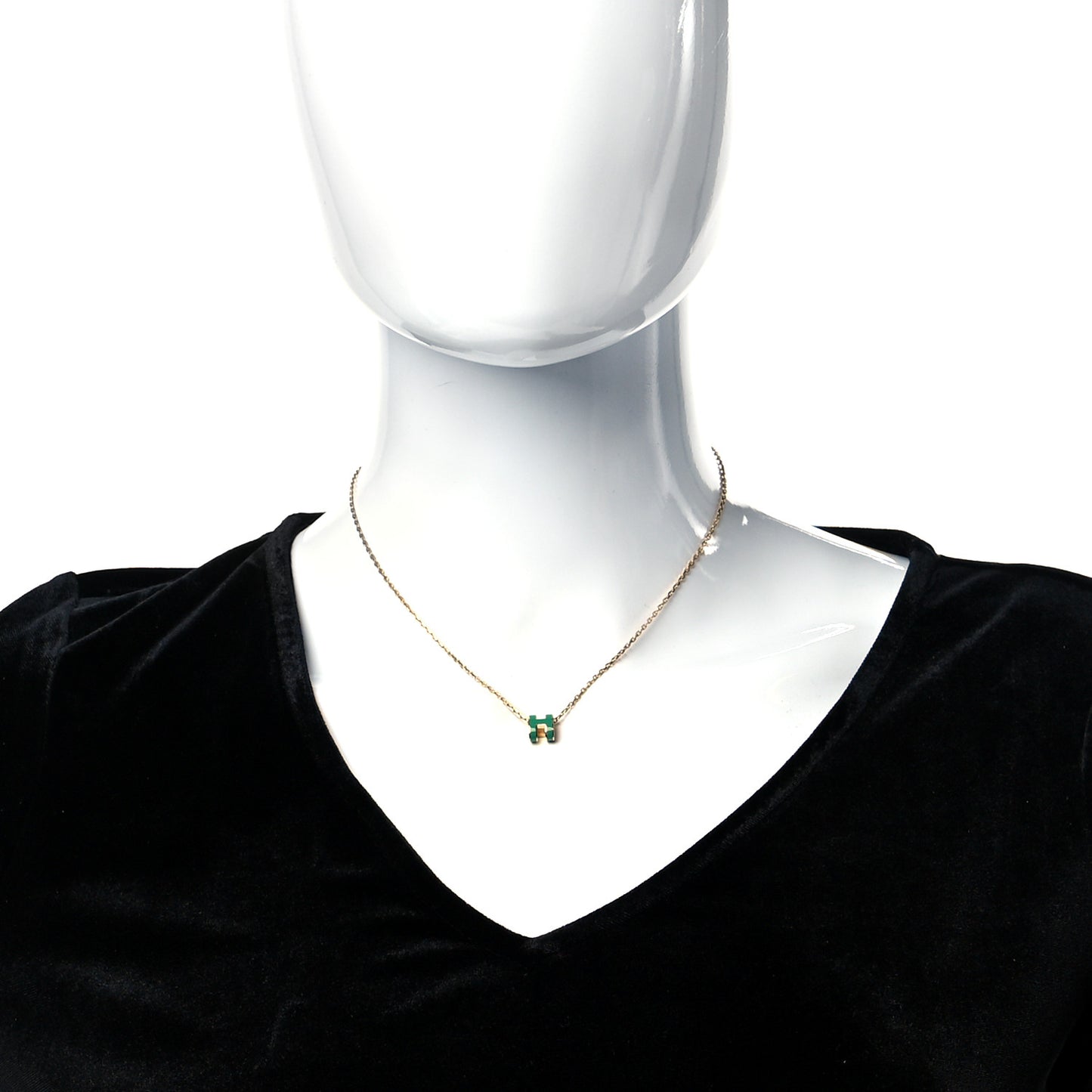 Lacquered Gold Mini Pop H Pendant Necklace Malachite