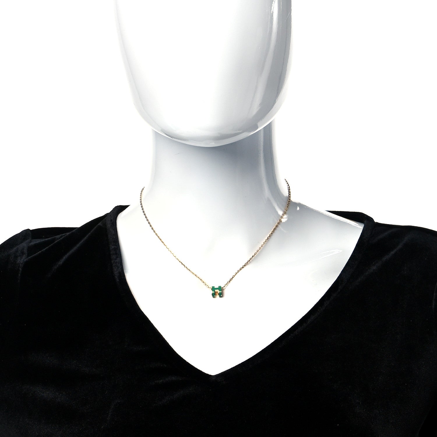 Hermes Lacquered Gold Mini Pop H Pendant Necklace Malachite 2 of 7
